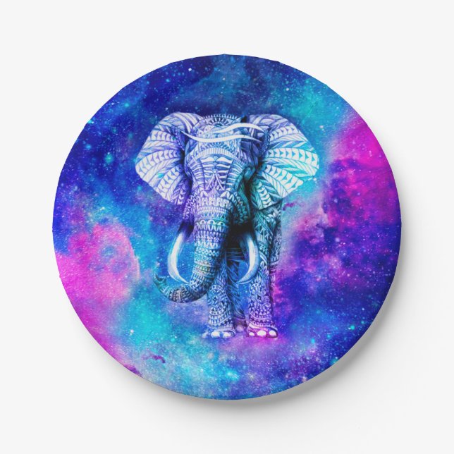 Plato De Papel Hipster Elephant Nebula Space (Anverso)