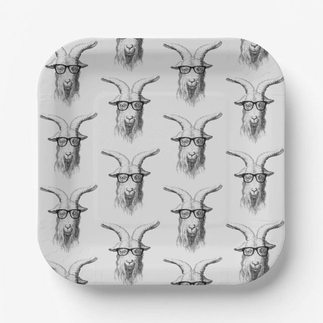 Plato De Papel Hipster Goat Hello Handsome (Anverso)