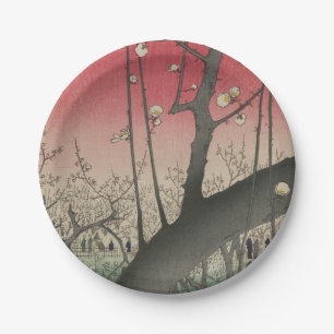 Plato De Papel Hiroshige Finca de ciruelos Kameido: Japonés vinta
