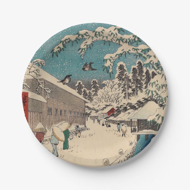 Plato De Papel Hiroshige paisaje invernal de japón (Anverso)