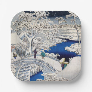 Plato De Papel Hiroshige Utagawa - Puente de tambor en Meguro