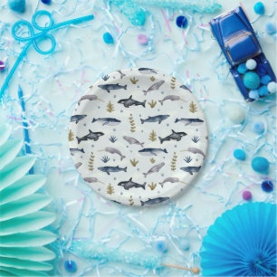 Plato De Papel Historia de ballena acuarela