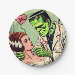 Plato De Papel Historietas de amor de los monstruos retro