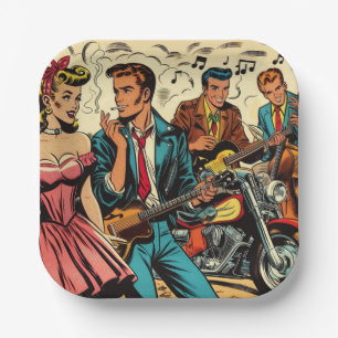 Plato De Papel Historietas de rock y Roll de los años 50
