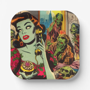 Plato De Papel Historietas de Zombie del horror vintage