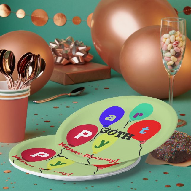 Plato De Papel Hito 30.º Fiesta de cumpleaños globos (Multi)