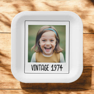 Plato De Papel Hito de cosecha de vintage Foto Keepsake cumpleaño