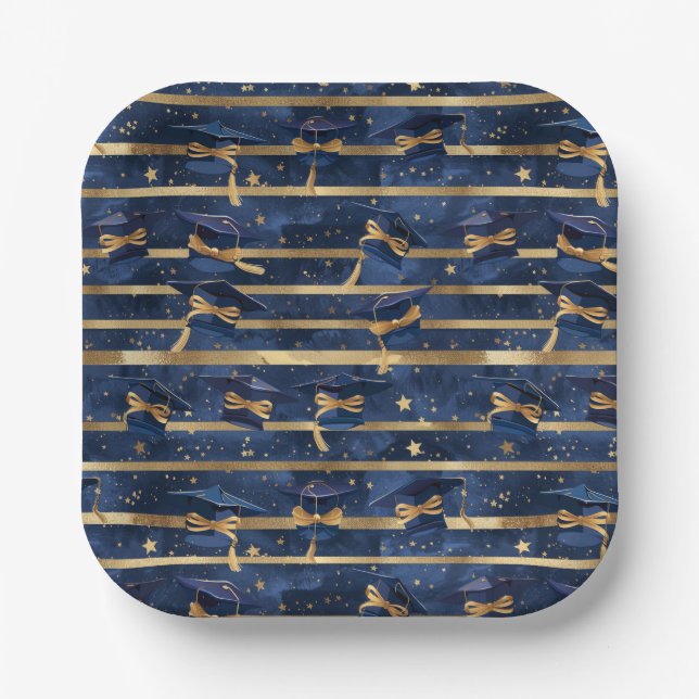 Plato De Papel Hitos dorados: Elegancia de graduación estrellada (Anverso)