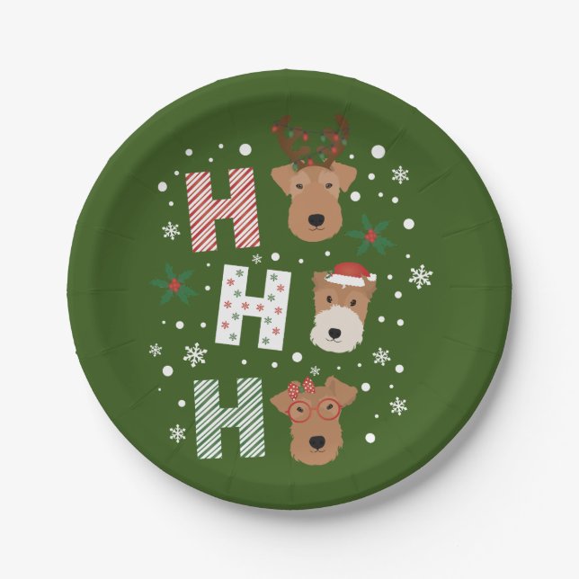 Plato De Papel Ho Ho Ho Ho Ho Welsh Terrier Feliz Navidad (Anverso)