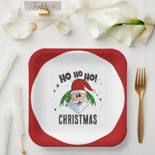 Plato De Papel Ho Ho Ho Ho Navidades Funny Santa Face (Boda)