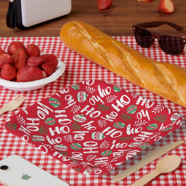Plato De Papel Ho Ho Ho Ho Red y Green Navidades Balls Red (Picnic)