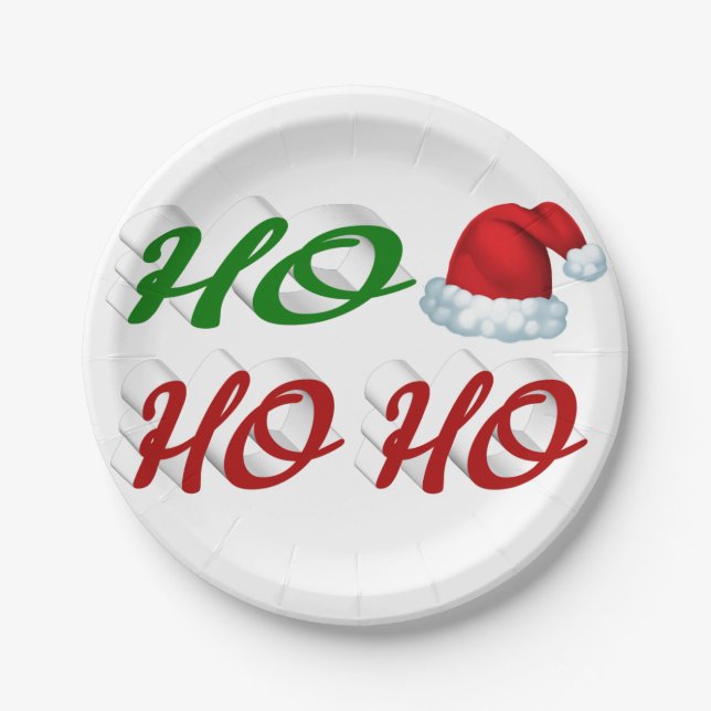 Plato De Papel Ho Ho Ho Ho Santa Hat Navidades de guiones verdes  (Anverso)