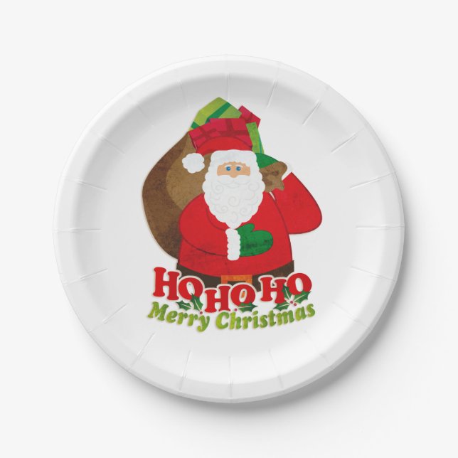Plato De Papel Ho ho ho Navidades fiesta Santa placa (Anverso)