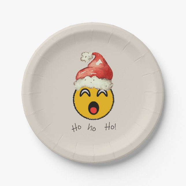 Plato De Papel Ho Ho Ho smiley santa (Anverso)