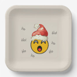 Plato De Papel Ho Ho Ho smiley santa