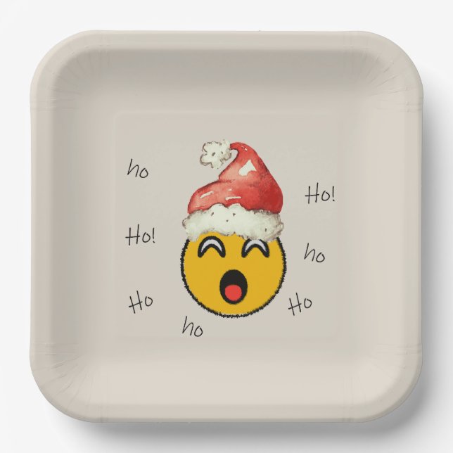 Plato De Papel Ho Ho Ho smiley santa (Anverso)