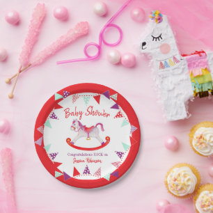 Plato De Papel Hobby de ducha de bebé caballo watecolor personali