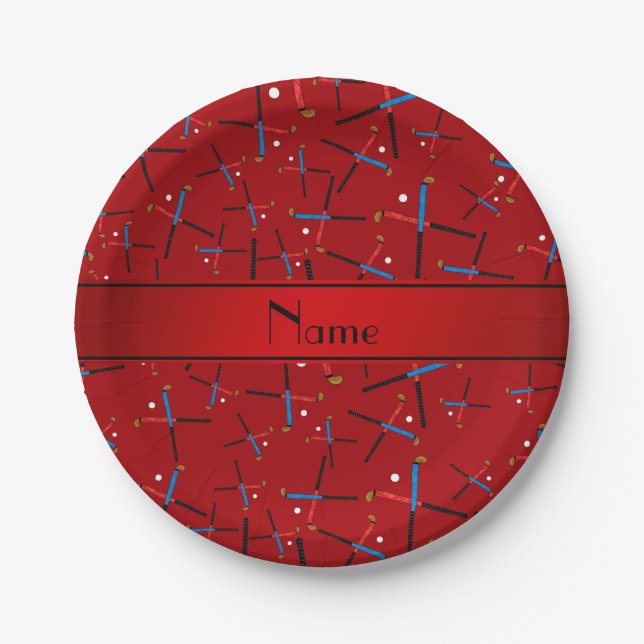 Plato De Papel Hockey hierba rojo conocido personalizado (Anverso)