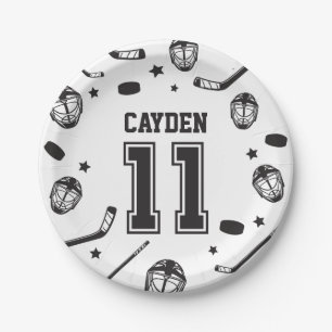 Plato De Papel Hockey negro y blanco cumpleaños 11