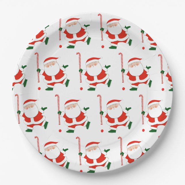Plato De Papel Hockey sobre césped de Navidad (Anverso)