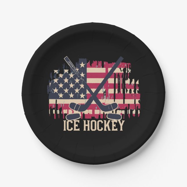 Plato De Papel Hockey sobre hielo - Bandera estadounidense (Anverso)