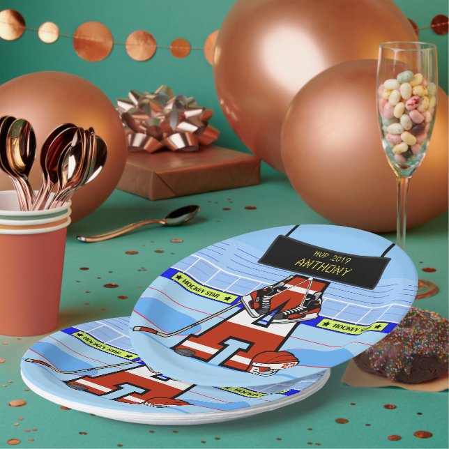 Plato De Papel Hockey sobre hielo inicial personalizado (Multi)