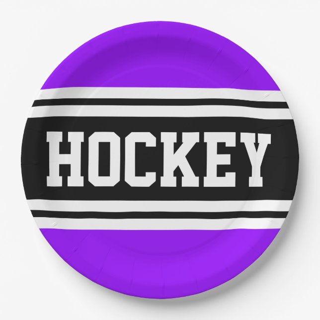 Plato De Papel HOCKEY Sporty Purple Black White Carreras (Anverso)