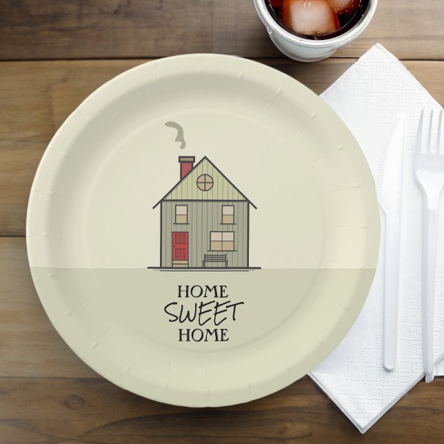 Plato De Papel Hogar Sweet Home Cita Cute Casa Calentadora (Home Sweet Home Quote Cute Housewarming House Paper Plates)