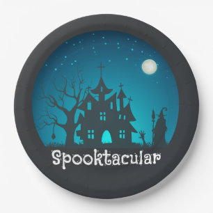 Plato De Papel Hogar trinitense de azul y negro en Spooktacular