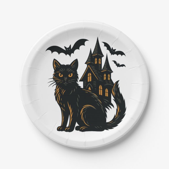 Plato De Papel Hogar y gato Placa de papel (Anverso)