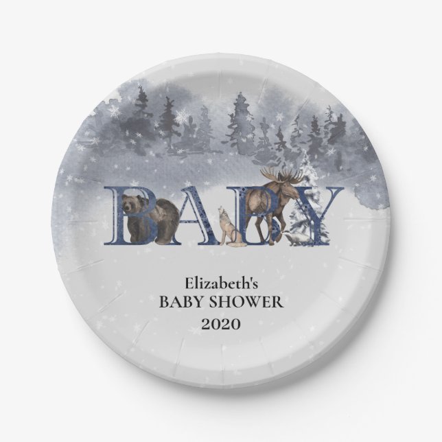 Plato De Papel Hogares de invierno de animales de bosque de flore (Anverso)