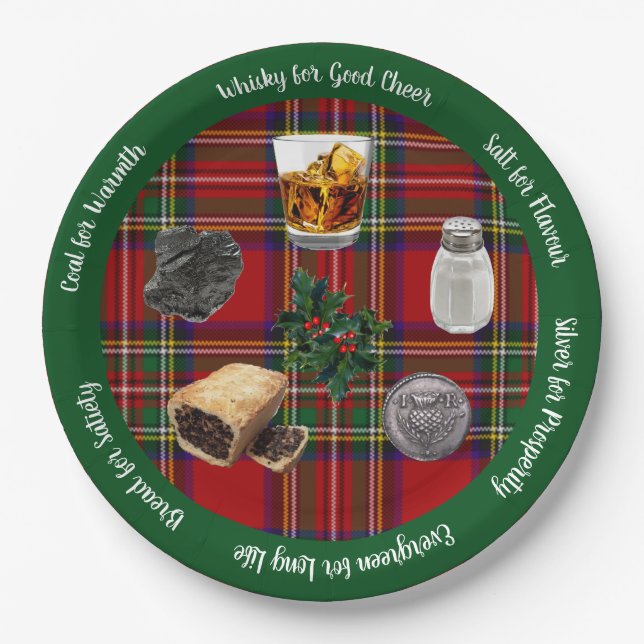 Plato De Papel Hogmanay First Foot Gifts Clan Stewart Tartán (Anverso)