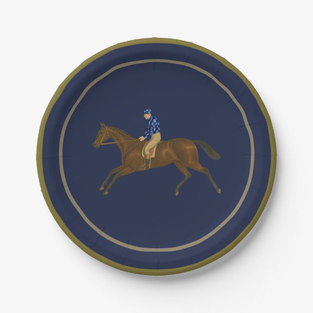 Plato De Papel Hoity Toity Derby Party Plates, Navy (Anverso)