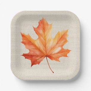 Plato De Papel Hoja de arce de otoño