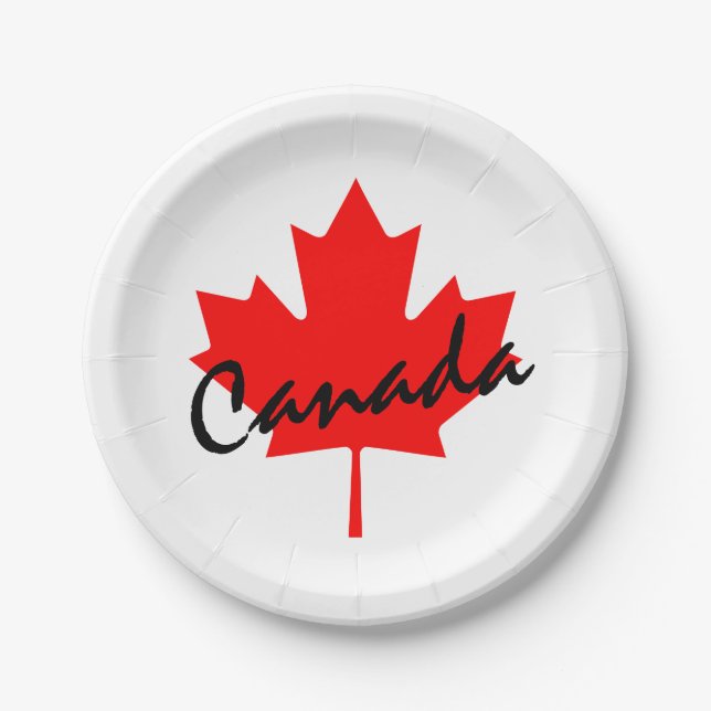 Plato De Papel Hoja de Arce Rojo de Canadá (Anverso)