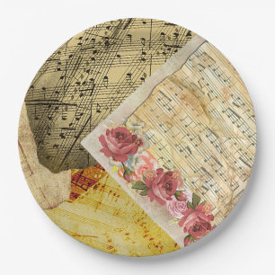Plato De Papel Hoja de cosecha de vintage Music, notas musicales 