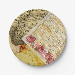 Plato De Papel Hoja de cosecha de vintage Música Notas musicales 
