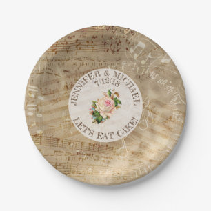 Plato De Papel Hoja de época Música Rosa de antigüedades Placas d