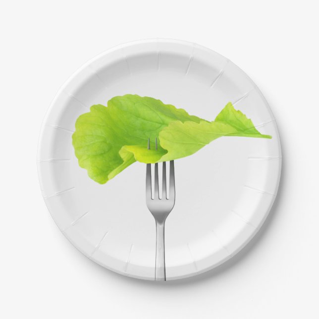 Plato De Papel Hoja de lechuga en un tenedor (Anverso)