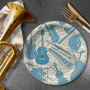 Plato De Papel Hoja de música e instrumentos Blue/Ivory ID481