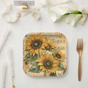 Plato De Papel Hoja de música Sunflower