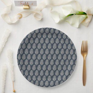Plato De Papel Hoja de Palma Azul Marino y Crema
