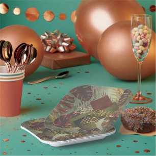 Plato De Papel Hoja de palma boho tropical monstera verano 70