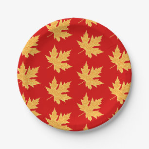 Plato De Papel Hoja de roble - rojo profundo y azafrán
