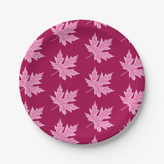 Plato De Papel Hoja de roble - vino de Burdeos y rosa (Anverso)