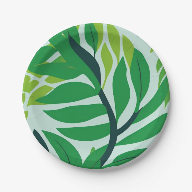 Plato De Papel Hojas Botánicas Verdes (Anverso)