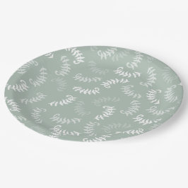 Plato De Papel Hojas botánicas verdes verde azuladas