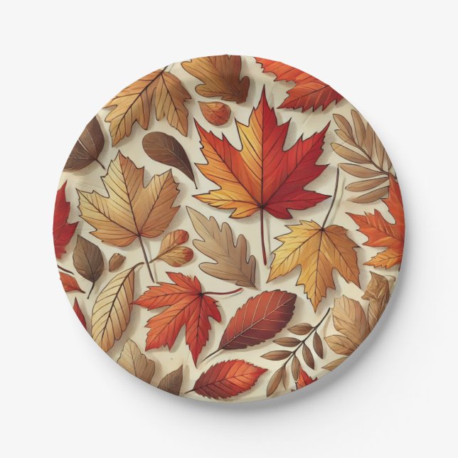 Plato De Papel hojas clásicas de otoño (Anverso)