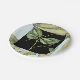 Plato De Papel Hojas con la inserción de la libélula de Jennife