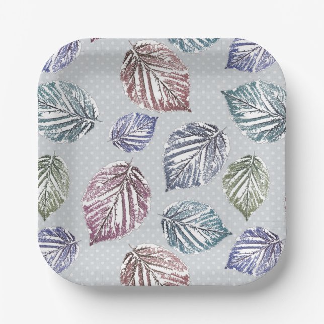 Plato De Papel Hojas de apertura sobre fondo gris claro (Anverso)